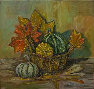 Pavel Levites; Basket With Pumpkins, 2023, Original Painting Oil, 40 x 40 cm. Artwork description: 241 This painting by Pavel Levites, created in 2023, is a fine art in the genre of still life. The work is made with oil paints on canvas and has dimensions of 40A--40A--2 cm. The picturesque basket with pumpkins symbolizes the autumn mood and simple village ...