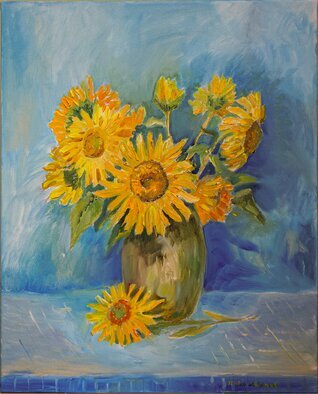 Pavel Levites; Flowers Of The Sun, 2024, Original Painting Oil, 60 x 75 cm. Artwork description: 241 In this painting, Pavel Levites embodied the beauty of a summer garden full of sunlight and warmth. Bright sunflower petals symbolize the farewell to summer and remind of the cycles of life in nature. The carefully selected range of colors and the play of chiaroscuro turn flora ...