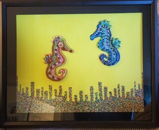 Valentina Vaillant; Seehorses At Sea, 2018, Original Beads, 20 x 16 inches. Artwork description: 241 I had no idea on what to do with beads besides necklaces so I decided to make 2 seahorses and it turned out better than I thought. Beads, cardboard. ...