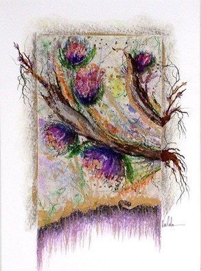 Valda Fitzpatrick; Tree Twigs In Bloom, 2019, Original Mixed Media, 5 x 7 . Artwork description: 241 Artwork Description:   I start my designs by making my own paper pulp from dried flowers, grass, Spanish flax, which is specifically designed for paper making , some recycled material adds different one of a kind textures, which I form into hand made paper sheets. The sheets are then ...