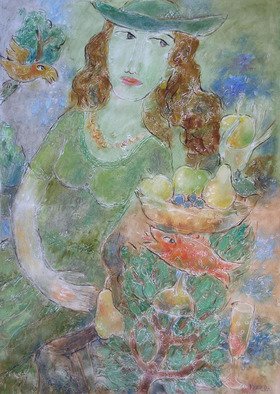 Yevmenenko Valentina; The Lady In The Green, 2010, Original Painting Oil, 61 x 84 cm. Artwork description: 241            Paper, oil, 61o84. 2010           ...
