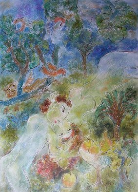 Yevmenenko Valentina;  Enamoured  In A Garden, 2010, Original Painting Oil, 61 x 84 cm. Artwork description: 241       Paper, oil, 61o84. 2010      ...