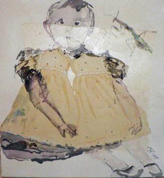 B Van Der Heide; Little Guardian, 2013, Original Painting Acrylic, 60 x 60 cm. Artwork description: 241  In the 'Clearing out the Attic' series.Little girl portrait. ...
