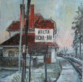 Vasyl Dzhabraylov; Old Railway Station, 2015, Original Painting Oil, 60 x 60 cm. Artwork description: 241         oil on fiber board        ...