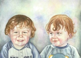Evie O. Bridges; Wyatt And Jackson, 2013, Original Watercolor, 14 x 11 inches. Artwork description: 241  Portrait of Twins       pen and ink portrait                ...