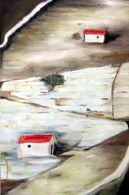 Vesna Komarica; Two Houses, 2004, Original Painting Oil, 24 x 36 inches. 