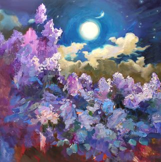 Anastasiia Grygorieva; Lilac Full Moon, 2021, Original Painting Oil, 100 x 100 cm. Artwork description: 241 Lilac full moon100N100cm  oil on canvas  2020I was inspired by the beauty of lilacs under the night sky. A large moon illuminated the lilac bush making it fabulous and mysterious. ...