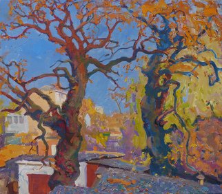 Victor Onyshchenko; Oaks Of My Childhood, 2018, Original Painting Oil, 80 x 70 cm. Artwork description: 241 These oaks, growing among the garages, I remember from childhood. Work painted from the roof of the garage. ...