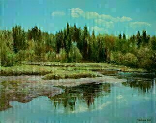 Vladimir Volosov, 'Forest Lake', 2022, original Painting Oil, 28 x 22  x 1 inches. Artwork description: 1911        There is no doubt that visual art is a powerful medium. It has the ability to inspire and to move us deeply.The author s goal to engage the viewer in the creative process. He invites the viewer to go their own way and become a co- ...