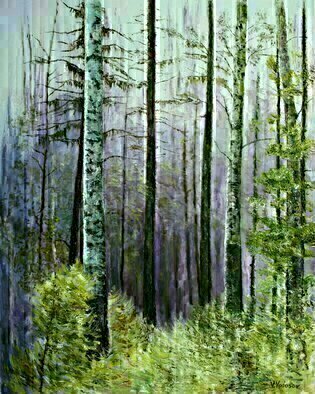 Vladimir Volosov, 'In The Dark Blue Forest', 2021, original Painting Oil, 24 x 30  x 1 inches. Artwork description: 2307        There is no doubt that visual art is a powerful medium. It has the ability to inspire and to move us deeply.The author s goal to engage the viewer in the creative process. He invites the viewer to go their own way and become a co- ...
