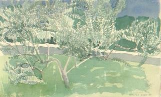 Walter King, 'Olive Tree In Zadar', 1997, original Watercolor, 10.5 x 6  x 0.1 cm. Artwork description: 1911    Painted from the balcony of the summer residence of the Director of Croatian National Archives. This is an olive tree that he and his family planted in Zadar Croatia before independence.  ...