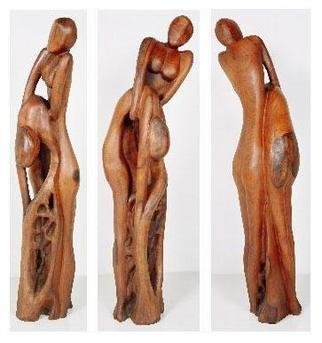 Khurshid Khatak; Woman Bhind Man, 2003, Original Sculpture Wood, 26 x 61 inches. Artwork description: 241 She put out her lover from complexity...