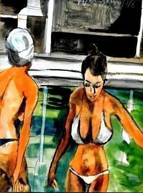 Harry Weisburd, '2 In The Pool', 2019, original Watercolor, 9 x 12  cm. Artwork description: 2307 2 Women in Swimming Pool...