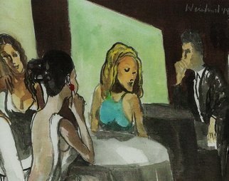 Harry Weisburd, '3 Graces Judgement Of Paris', 2014, original Watercolor, 14 x 11  cm. Artwork description: 15771   Myths: Love, romance, 3 women in restaurant with Mr Paris , making judgement who to pick up for love and romance          5 Earth Goddesses hills, Yin/ Yang Chinese philosophy  Yin feminine forms in Nature. ( Can  you find the Earth Goddessses hidden in the hills ? )                                                             ...