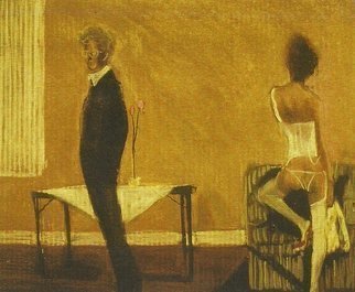 Harry Weisburd, 'Artist And Model In White...', 2008, original Pastel, 24 x 19  cm. Artwork description: 19335  Figurative, Realism, Love, Romance Female,  Sex , Woman, female, male, man, white lingerie, white stockings, eroic, sensual                 ...