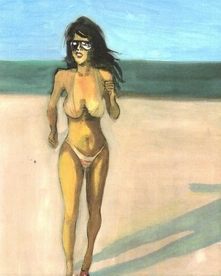 Harry Weisburd, 'BIKINI BABE JOGGER', 2007, original Watercolor, 12 x 16  x 1 cm. Artwork description: 22503  Sexy women in a bikini jogging on the beach. WATERCOLOR ON CANVASORIGINAL Watercolor painting, $750LIMITED EDITION OF 50, COLOR XEROXPRINT, $25. 00 UNFRAMED.  ...