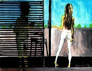 Harry Weisburd, 'Barbeque Condo Balcony ', 2016, original Watercolor, 14 x 11  cm. Artwork description: 9435      Sensual blonde woman on condo balcony with man cooking barbeque .  ...