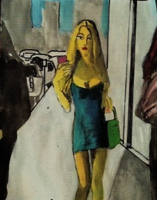 Harry Weisburd, 'Blonde With Pnk Cell Phone ', 2015, original Watercolor, 9 x 12  cm. Artwork description: 11415             Woman on the street talking on a pink cell phone                      ...