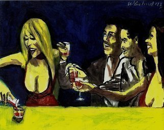 Harry Weisburd, Barb b que for three, 2015, Original Watercolor, size_width{Happy_Hour_With_Friends-1429238589.jpg} X 11 inches