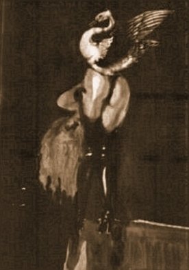 Harry Weisburd, 'Myths Leda And The Swan', 2009, original Watercolor, 11 x 14  cm. Artwork description: 19335  Myth, Swan, Leda, Female, Woman, Erotic, realis, figurative     ...