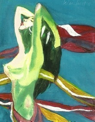 Harry Weisburd, 'Ribbon Dancer   3D', 2011, original Watercolor, 11 x 14  cm. Artwork description: 18543  Realism, Figurative, Female, women, realistic, erotic, sensual, 3D , dance, dancer        ...