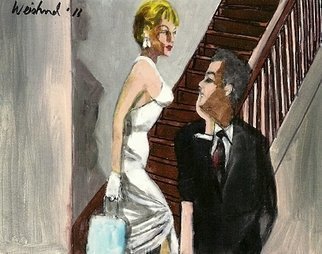 Harry Weisburd, 'Stairway To Heaven 1V ', 2012, original Watercolor, 11 x 14  cm. Artwork description: 18147  Realism, Figurative, woman,  erotic, realism , love, romance, couple                                       ...