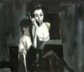 Harry Weisburd, 'The Connection 11', 2011, original Watercolor, 12 x 12  cm. Artwork description: 19335  Figurative, woman, man, Realism, female, male , hooker,love, romance              ...