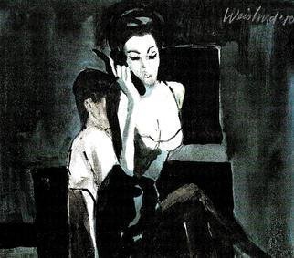 Harry Weisburd, 'The Connection  2', 2010, original Watercolor, 12 x 12  cm. Artwork description: 9435        Woman on phone making a date      ...