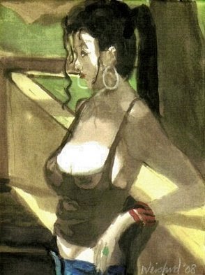 Harry Weisburd, 'The PickUp', 2009, original Watercolor, 12 x 16  cm. Artwork description: 20523    erotic, female, sexy, woman   ...