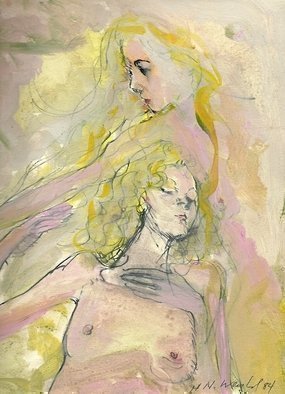 Harry Weisburd, Barb b que for three, 1984, Original Watercolor, size_width{Two_Woman-1315343925.jpg} X 12 inches