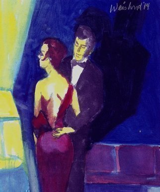 Harry Weisburd, 'Unzipped  2', 2014, original Watercolor, 11 x 14  cm. Artwork description: 15375   Love and romance,  Man unzipping back of woman's red dress.  Watercolor on canvas board,  11 in w x 14 in h,  Unframed.                                                                        ...