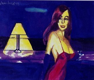 Harry Weisburd, 'Woman In Red Dress ', 2014, original Watercolor, 14 x 11  cm. Artwork description: 15375     Woman in low cut red dress, bar fly , looking for love romance, bar, happy hour  Watercolor on canvas board .   ...