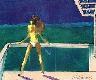 Harry Weisburd, 'Woman In White Bikini On ...', 2012, original Watercolor, 14 x 11  cm. Artwork description: 18147  Realism, Figurative, woman, bikini, erotic, realism , 3D, semi- nude , swimwear, landscape                                 ...