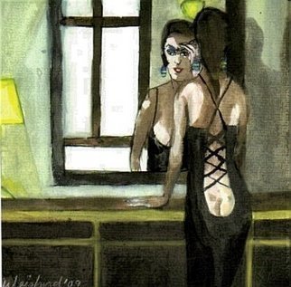 Harry Weisburd, Barb b que for three, 2009, Original Watercolor, size_width{Woman_With_Blue_Eyeshadow-1236505588.jpg} X 12 inches