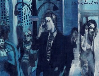 Harry Weisburd, 'Cell Phone Addiction', 2014, original Watercolor, 14 x 11  cm. Artwork description: 5475 Cell phone addiction  everyone taling on cell lphones on the street ...