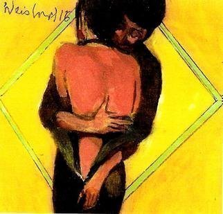 Harry Weisburd, 'Hug 2', 2016, original Watercolor, 12 x 12  x 1 cm. Artwork description: 5475 The Hug man unzipping back of dress ...