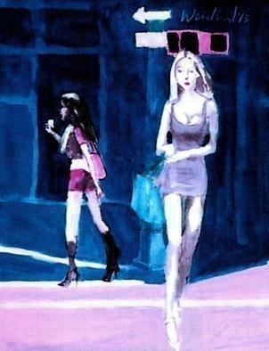 Harry Weisburd, 'Iphone Addiction', 2015, original Watercolor, 11 x 14  cm. Artwork description: 5475 Many girls with Iphones walking on the street...