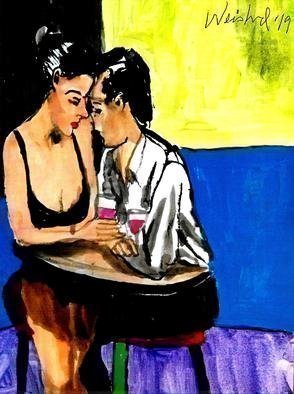 Harry Weisburd, 'Table Talk', 2019, original Watercolor, 9 x 12  cm. Artwork description: 2307 Love and Romance couple having coffee , lunch or dinner ...