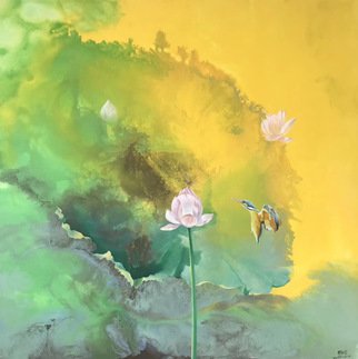Weixue Luo; Lotus 03, 2020, Original Painting Oil, 90 x 90 cm. Artwork description: 241 l was inspired by the clean appearance of lotus and kingfisher lotus.  l expressed the pure land in my heart through abstract expressionism and also hoped to bring comfort to the audience. ...