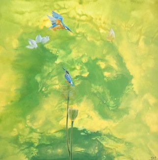 Weixue Luo; Lotus 08, 2020, Original Painting Oil, 90 x 90 cm. Artwork description: 241 l was inspired by the clean appearance of lotus and kingfisher lotus. l expressed the pure land in my heart through abstract expressionism and also hoped to bring comfort to the audience. ...