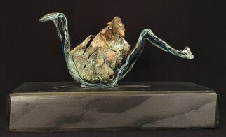 Wichert Van Engelen; Black Swan, 2022, Original Sculpture Bronze, 18 x 11 cm. Artwork description: 241 The beauty of the black swan, depicted by an abstract piece of bronze, combined with glass. A very rare combination ...