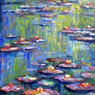 Wim Van De Wege; Waterlilies In Garden, 2017, Original Painting Acrylic, 70 x 70 cm. Artwork description: 241 A serie paintings from the waterlilies in Monets garden  France . The beautiful paintings of Monet inspires me to also make a series of waterlilies. Whats a better place than the garden where he worked Ready to hang without frame.This is an original work of art and ...