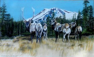 Michaeline Mcdonald; Mt Shasta Elk, 2013, Original Pastel, 30 x 18 inches. Artwork description: 241 Original pastel painting of a herd of elk standing in a field surrounded by trees and Mt. Shasta in the background. ...
