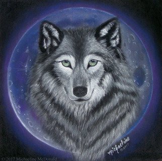 Michaeline Mcdonald; Wolf Moon, 2017, Original Pastel, 12 x 12 inches. Artwork description: 241 Original pastel painting of a grey wolf in front of a big full moon. Painted in purple and blue tones. ...