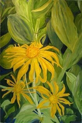 Henry Woody Lindenmeyr; Wild Sunflowers And Skunk..., 2005, Original Painting Oil, 24 x 36 inches. 