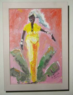 Xavier Mc Phie; Banana Woman Yellow On Pink, 2012, Original Painting Acrylic, 5 x 7 inches. Artwork description: 241 Fertility piece. Return of the Godzzz series. Acrylics on canvas.       ...