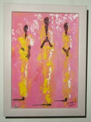 Xavier Mc Phie; Warrior Priests Yellow On Pink, 2012, Original Painting Acrylic, 5 x 7 inches. Artwork description: 241 Protective Powers. Return of the Godzzz series. Acrylics on canvas.      ...