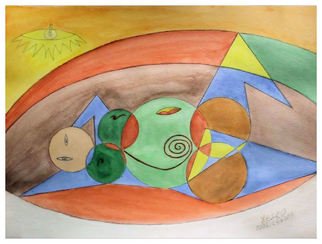 Xesko - Francisco Santos; Pregnant Woman Lying Down, 2008, Original Painting Acrylic, 40 x 30 cm. Artwork description: 241  A Cubist Experience, 