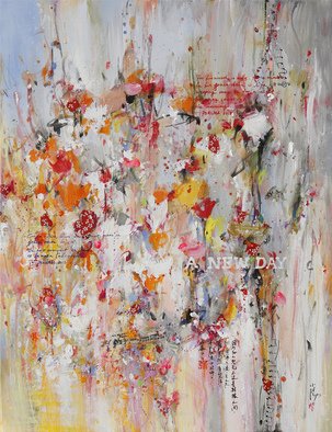 Xiaoyang Galas; A New Day, 2014, Original Mixed Media, 50 x 65 cm. Artwork description: 241  A new day, 50x65cm, mixed media on canvas. Four boards painted, ready to hang up on wall. Copyright reserved.        ...