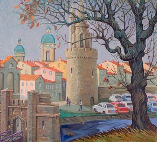 Yuri Vasiliev; La Rochelle, 2010, Original Painting Oil, 100 x 80 cm. Artwork description: 241 Landscape, La Rochelle, sea, France, trees, castle, toun...